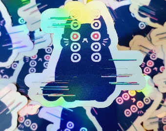 Glitchcore Kitten Holographic Vinyl Stickers