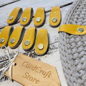 Gelb 8 x2 cm, 6 Stück, abnehmbare geschraubte Tags; Stricketiketten; Gehäkelte Etiketten