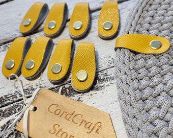 Etiquetas de cuero removibles con tornillos, 6 unidades, color amarillo, 8 x 2 cm; etiquetas para tejer; etiquetas para crochet