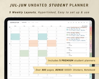 Digital Student Planner GoodNotes, JULY - JUIN Academic Planner, Notability Planner - Digital Planner iPad / Android - UNDATED