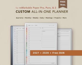 CUSTOM Planner for reMarkable Paper Pro, Pure & 2  | 2026 2027 2028