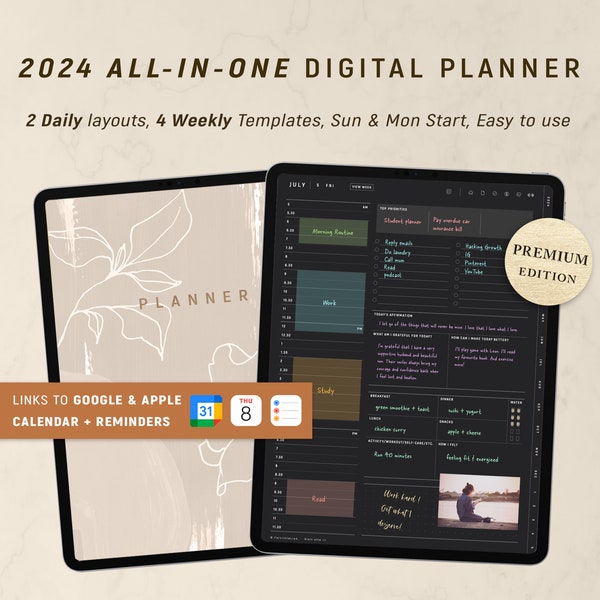 Digital Planner 2024, GoodNotes Planner, Notability Planner, Blackout Daily Planner for iPad & Android, Dark Mode | ForLittleLion