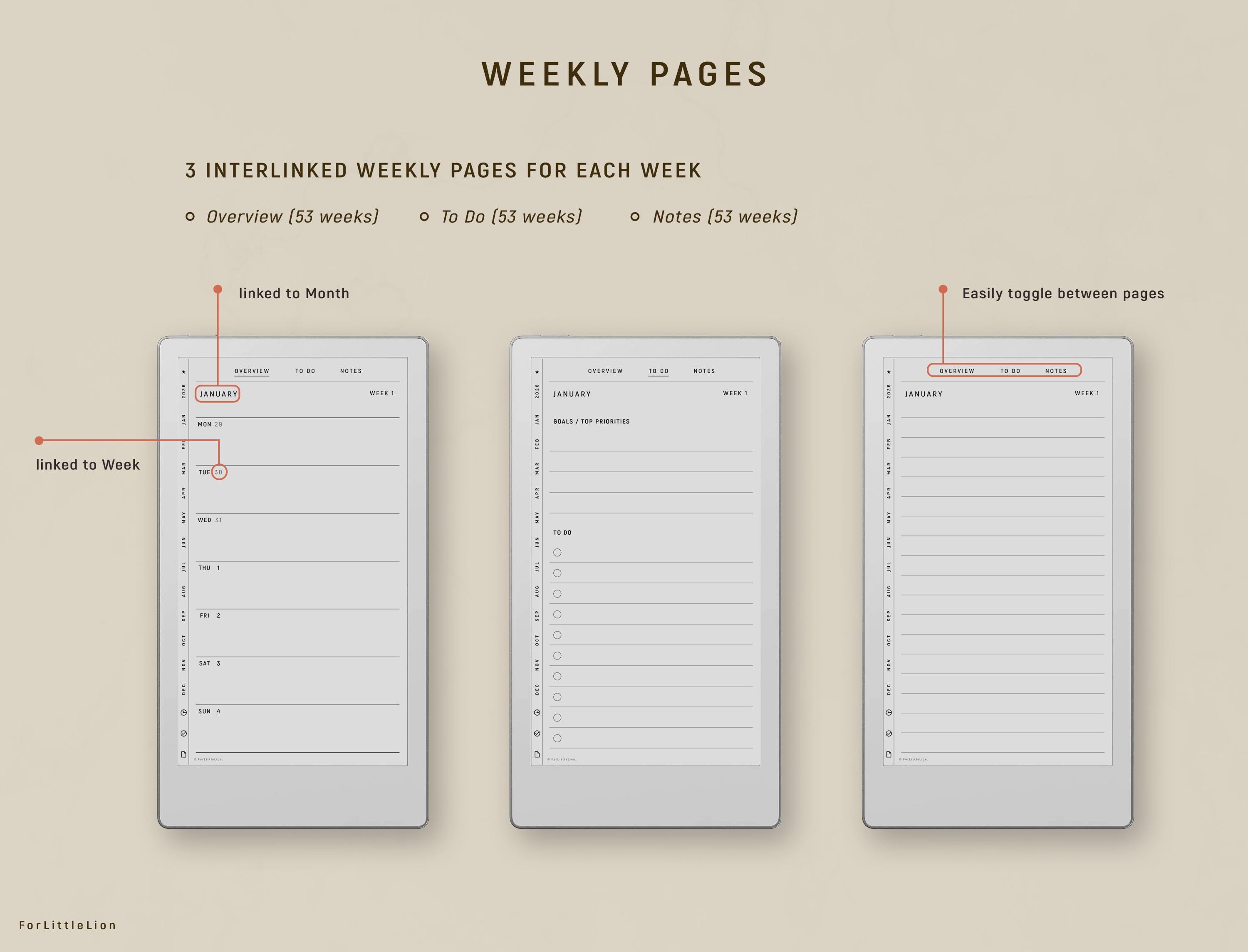 Templates for Remarkable Paper Pro MOVE, PREMIUM Work Planner 2026 2027 ...