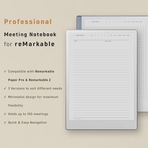 Cuaderno de reuniones para profesionales de reMarkable Paper Pro, plantillas de notas de reuniones para reMarkable 2