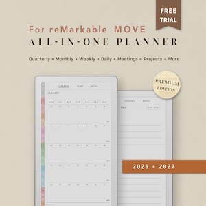 CUSTOM Planner Templates for reMarkable Paper Pro MOVE | 2026 2027