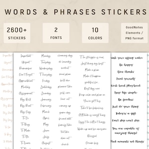 Words & Phrases Digital Stickers, Cute Minimal Script Stickers for digital journaling, iPad Planner Stickers Bundle