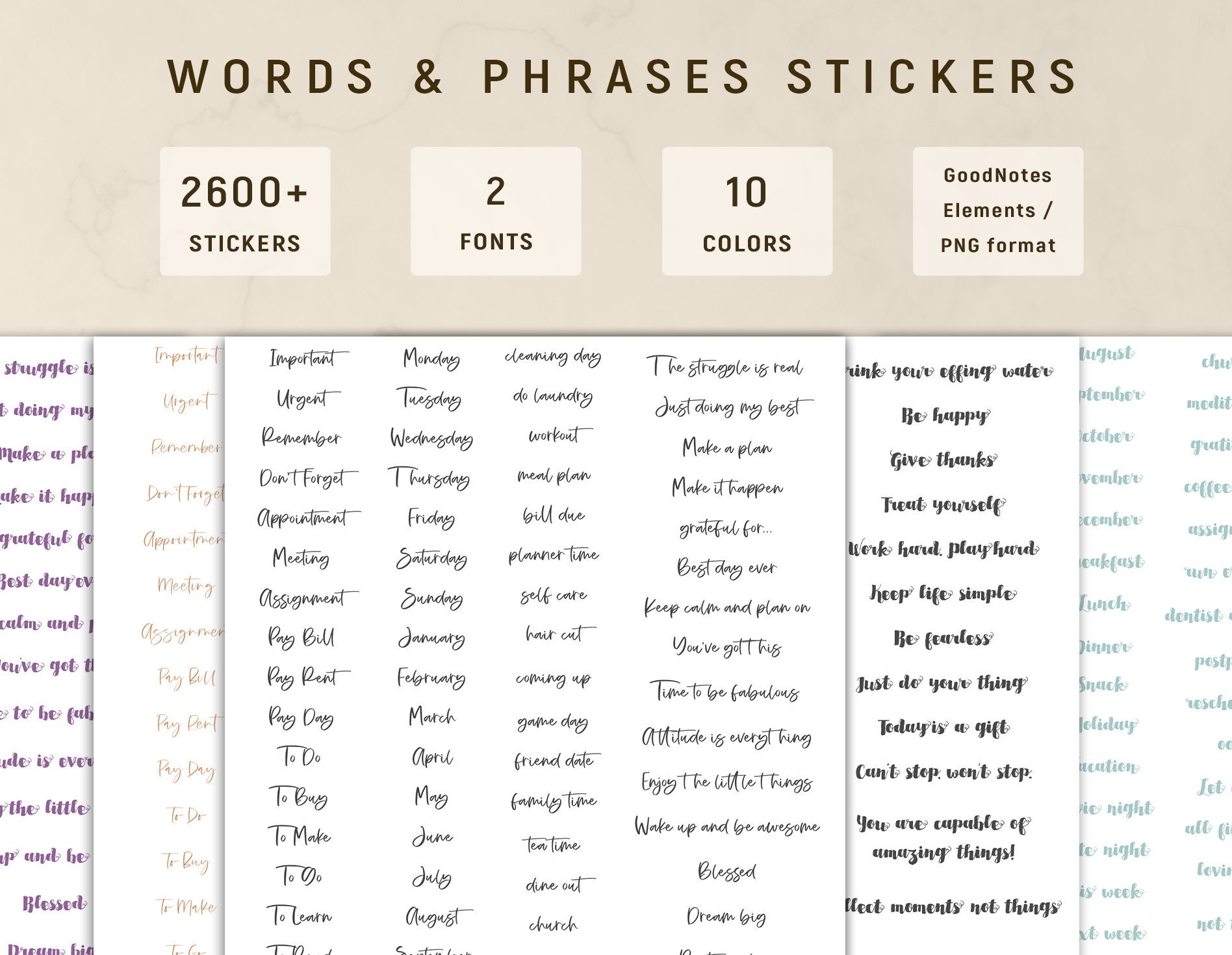 Sticker Key Words Words & Phrases Digital Stickers, Cute Minimal Script Stickers for ...