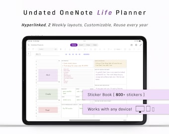 Planificador digital OneNote SIN FECHA, Planificador One Note para Android, iPad, Windows, PC, Mac, Surface Pro, Computadora, Escritorio, HIPERVÍNCULO