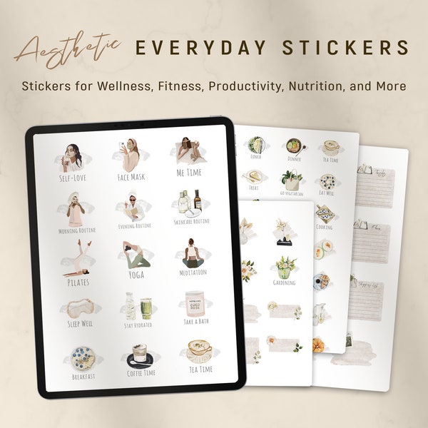 Digital Planner Stickers, GoodNotes Stickers, Everyday Sticker for Wellness, Fitness, Productivity, Food, Flower