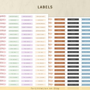 May include: A set of colorful printable planner stickers with various labels, including "Important", "Urgent", "Remember", "Don't Forget", "Appointment", "Meeting", "Assignment", "Pay Bill", "Pay Rent", "Pay Day", "To Do", "To Buy", "To Read", "To Make", "To Watch", "To Meet", "To Do", "To Learn", "Work", "School", "Done", "Canceled", "Pending", "Goal", "Task", "Focus", "Notes", "Monday", "Tuesday", "Wednesday", "Thursday", "Friday", "Saturday", "Sunday", "Christmas", "Thanksgiving", "Mother's Day", "Easter", "Father's Day".