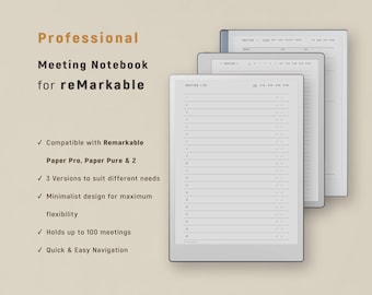 Professional Meetings Notebook for reMarkable Paper Pro, reMarkable Paper Pure, & reMarkable 2