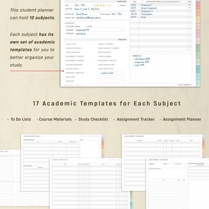 May include: A student planner with a course overview for Foundations of Typography. The planner includes templates for to-do lists, course materials, and assignment tracking. The text includes the course name, instructor, and assignment details.