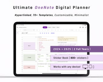 Agenda numérique OneNote 2024 2025, HYPERLINKED One Note Planner Android - iPad - Windows - PC - MacBook - Surface pro - Ordinateur