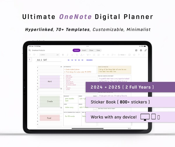 Onenote Student Digital Planner Undated SUN MON Start, Academic Planner ...