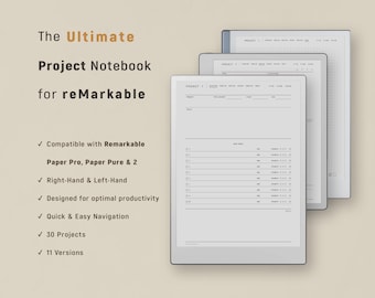 PREMIUM Project Planner Notebook for reMarkable Paper Pro, Project Templates for reMarkable 2