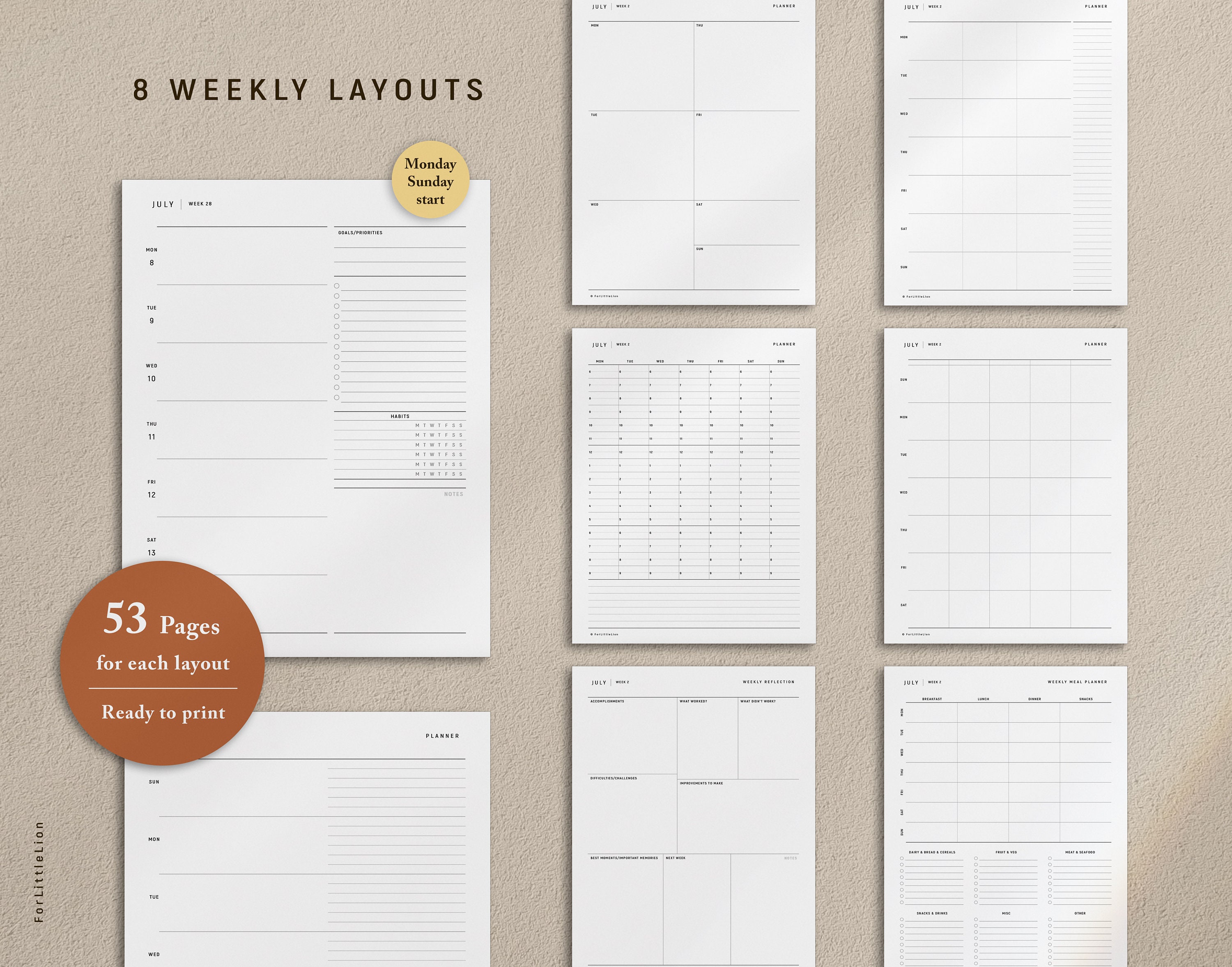 Undated Printable Planner Bundle, Daily Weekly Monthly Yearly Planners ...