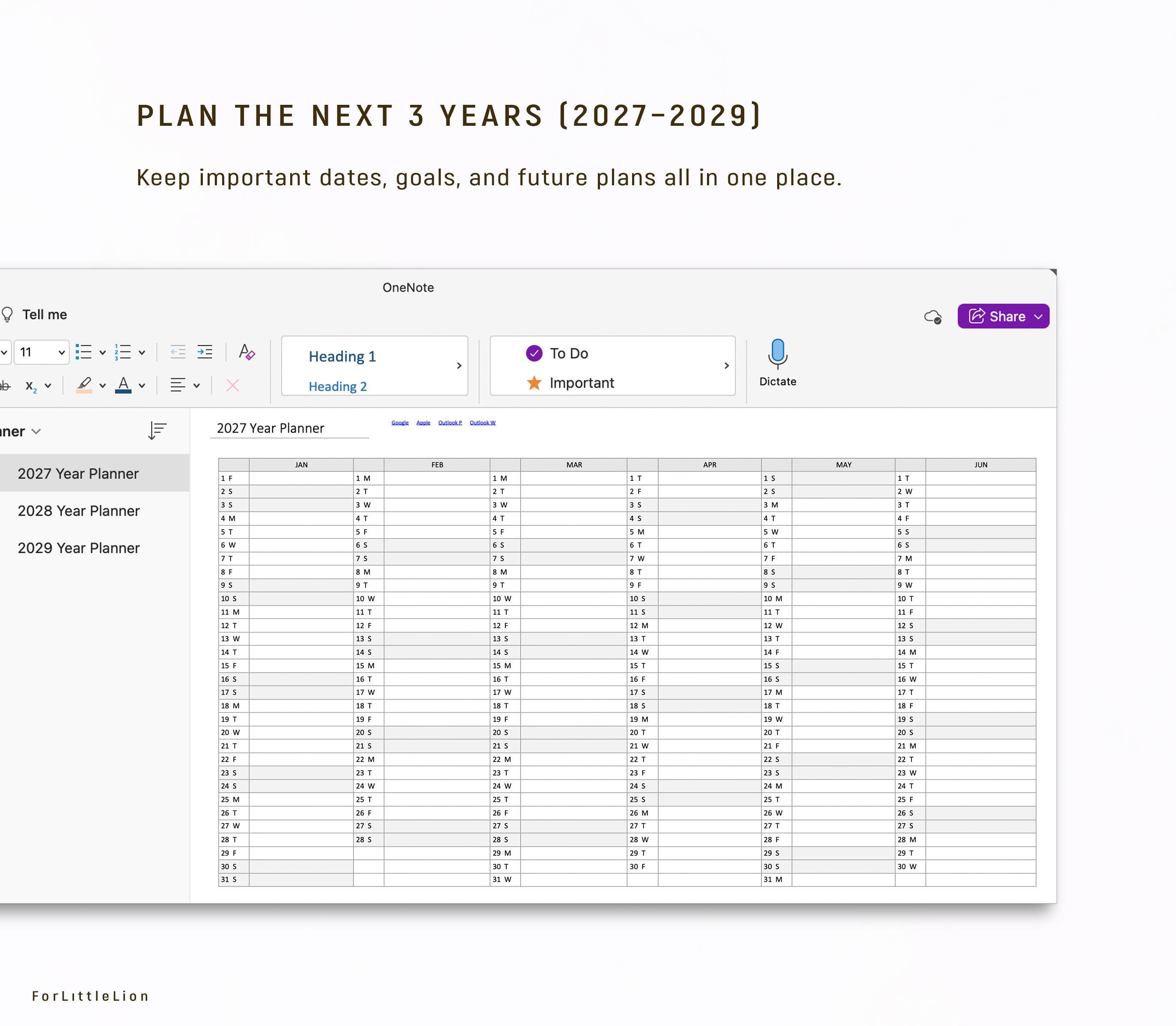 Onenote Digital Planner 2026 2027 | EDITABLE | (2027–2029 Future ...