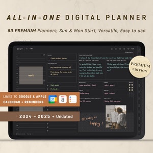 Digital Planner 2024 2025 + Undated, DARK Mode GoodNotes Planner, Daily Planner, Black Paper Planner, Blackout Planner for Android & iPad