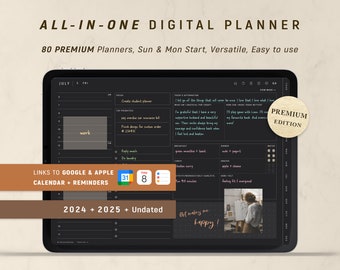 Digital Planner 2024 2025 + Undated, DARK Mode GoodNotes Planner, Daily Planner, Black Paper Planner, Blackout Planner for Android & iPad
