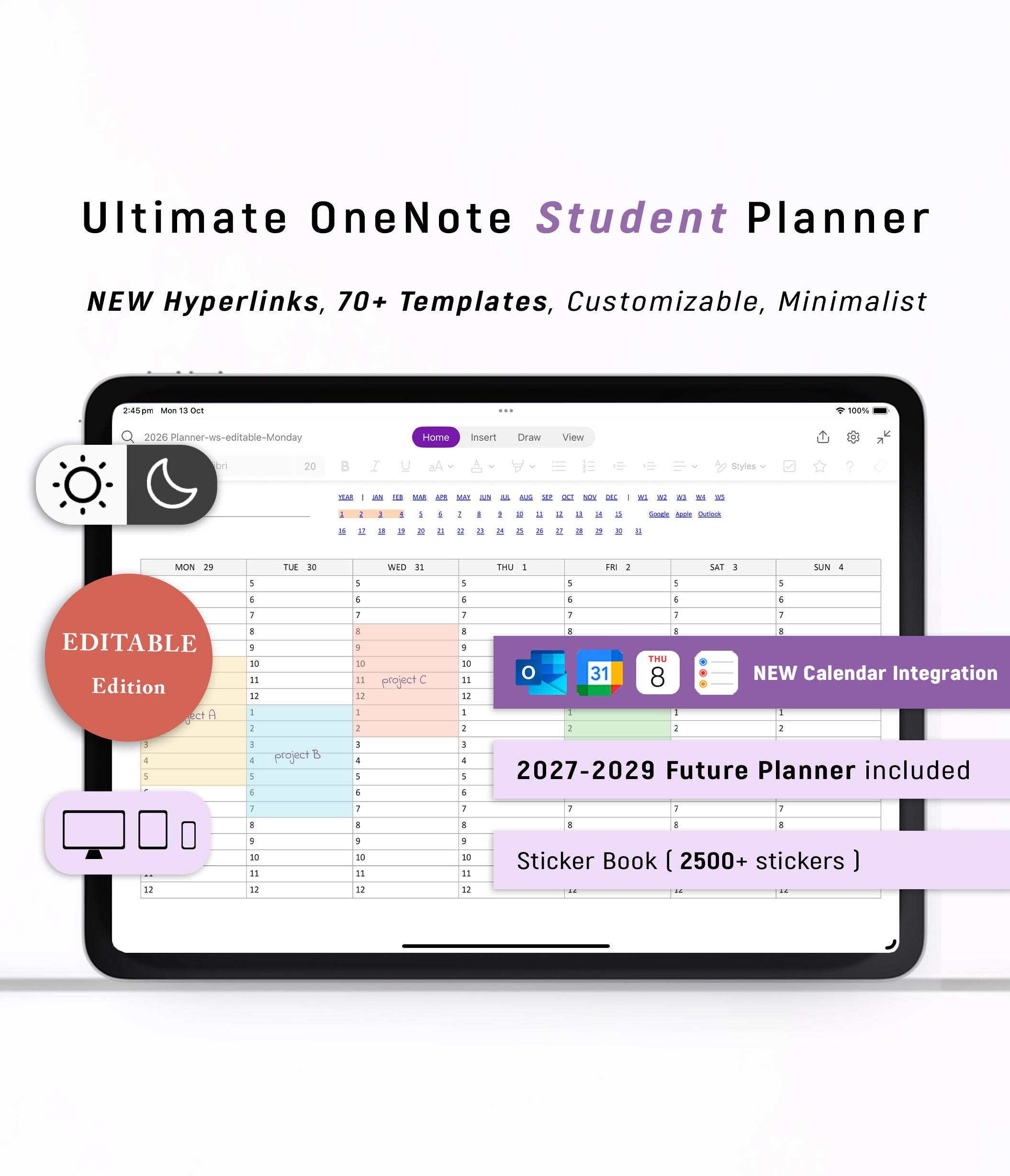 OneNote Student Planner 2026-2027 | EDITABLE (2027–2029 Future 