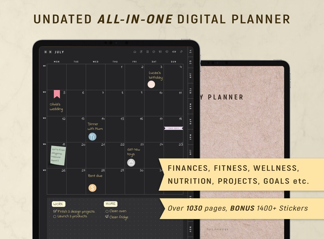 Digital Planner Goodnotes UNDATED PORTRAIT - Dark Mode - Blackout, iPad ...