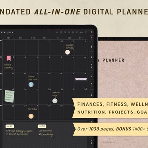 Digital Planner GoodNotes UNDATED PORTRAIT - Dark Mode - Blackout, iPad Daily Planner