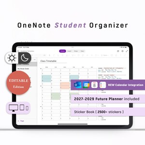 Organizador de estudios de OneNote, plantillas académicas de OneNote, planificador de estudios (incluye planificador futuro 2027-2029).