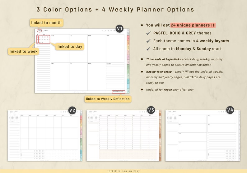 Digital Planner Goodnotes Planner UNDATED REUSABLE Any Year Etsy