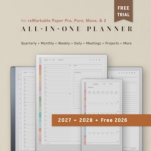 CUSTOM Planner for reMarkable Paper Pro, Pure & 2  | 2026 2027 2028