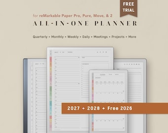CUSTOM Planner for reMarkable Paper Pro, Pure & 2  | 2026 2027 2028