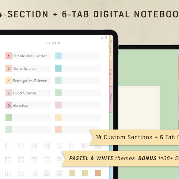 Digitales Notizbuch GoodNotes Notability, Digitales Notizbuch mit Tab, Digitales Studenten Notizbuch iPad