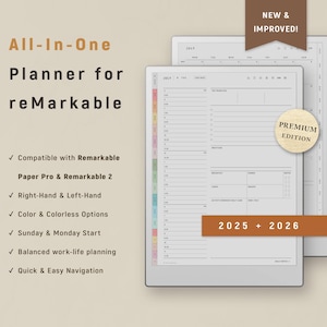 Planner PREMIUM per reMarkable Paper Pro, modelli per reMarkable 2, giornaliero + settimanale + mensile