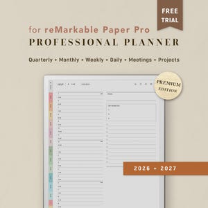 PREMIUM WORK Planner Templates for reMarkable Paper Pro | 2026 2027