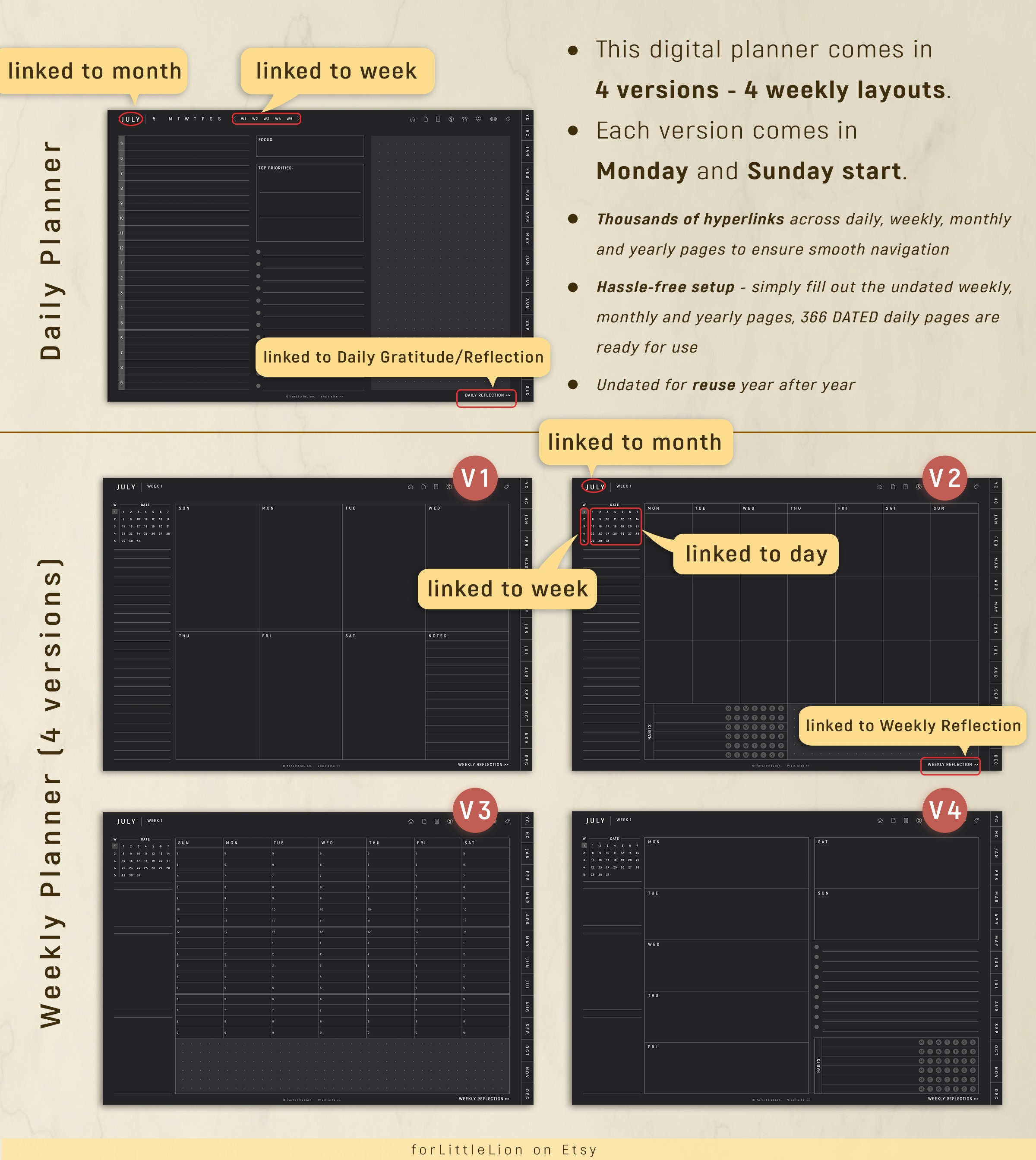 Digital Planner Goodnotes - DARK Mode - iPad Daily Planner, Notability ...