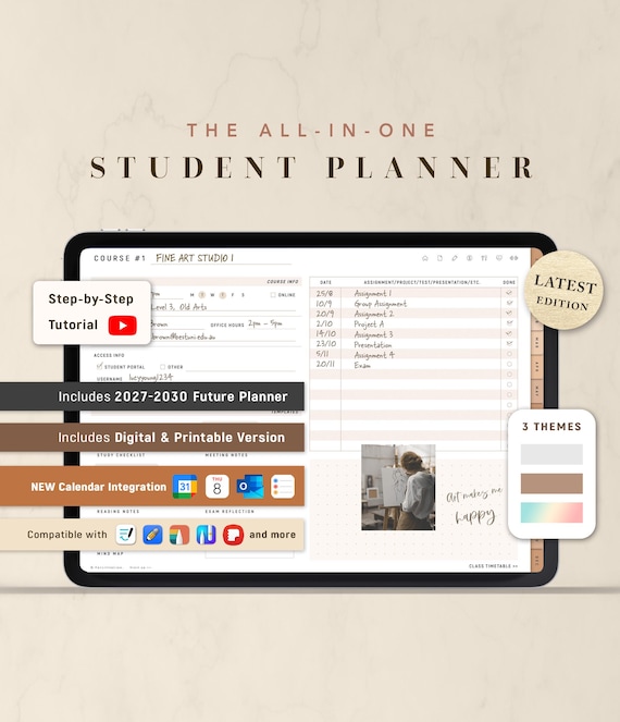 Custom Student Digital Planner 2026 2027 & Undated (2027–2030 Future Planner Included)