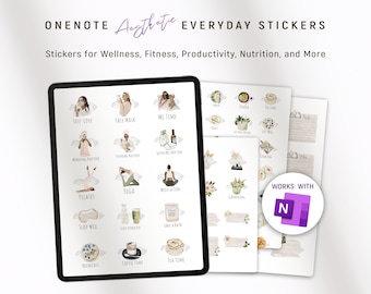 OneNote Stickers, Digital Stickers OneNote, One Note Stickers, Aesthetic Everyday Stickers for Wellness, Fitness, Productivity, Food, Flower