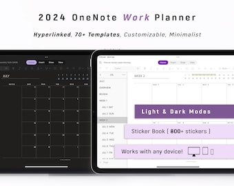 Agenda numérique OneNote 2024 pour professionnels, modèle One Note, Android - iPad - Windows - PC - MacBook - Surface pro