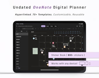 Digital Planner OneNote UNDATED Dark Mode, One Note Planner Android - iPad - Windows - PC - Mac - Surface pro - Computer, HYPERLINKED