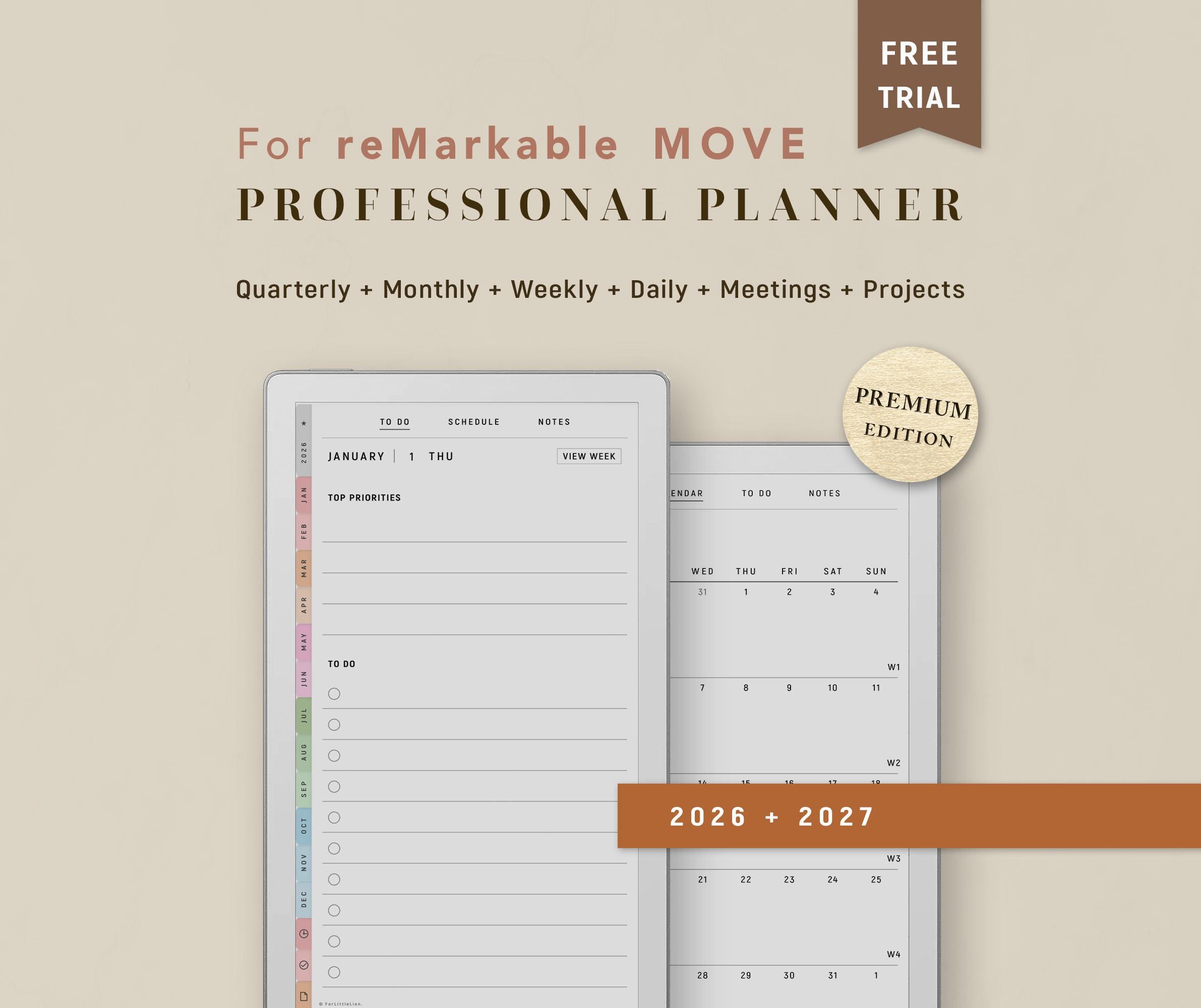 Micro Move Template Templates for Remarkable Paper Pro MOVE, PREMIUM Work Planner - Etsy