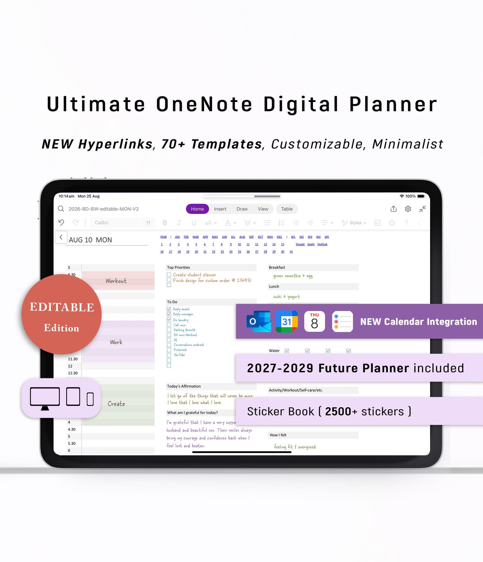 Onenote 2027 Tutorials Onenote Digital Planner 2026 2027 | EDITABLE | (2027–2029 Future ...