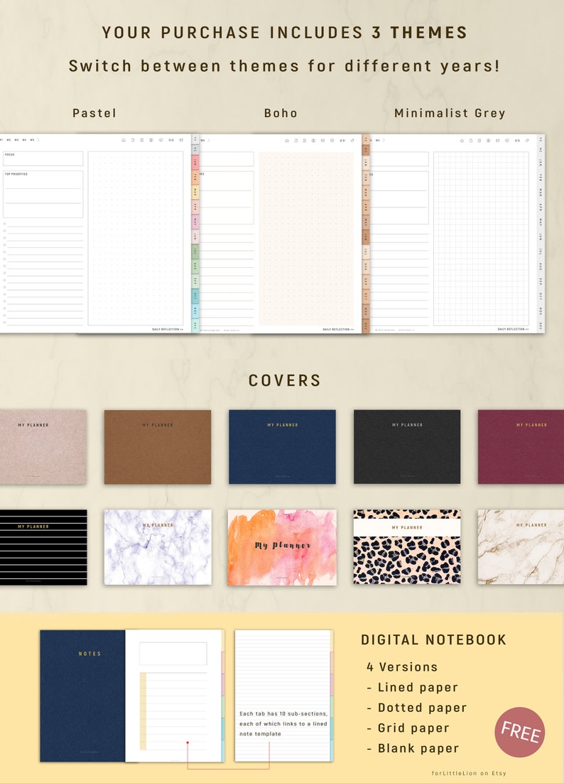 Digital Planner Goodnotes Planner UNDATED REUSABLE Any Year Etsy