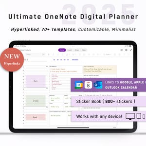 OneNote Digital Planner 2025, modello One Note con collegamento ipertestuale / Android - iPad - Windows - PC - MacBook - Surface pro - Computer
