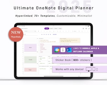 Planificador digital OneNote 2025, plantilla One Note HIPERVINCULADA / Android - iPad - Windows - PC - MacBook - Surface pro - Computadora