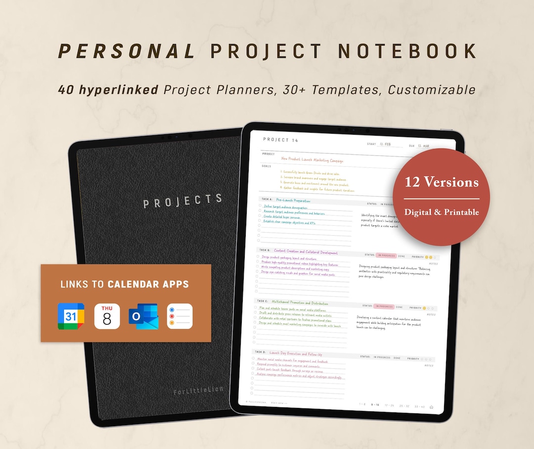 Digital Project Planner, Project Notebook With Hyperlinks, Projects ...