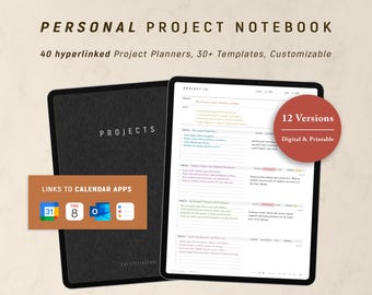 Digitaler Projektplaner, Projekt-Notizbuch mit Hyperlinks, Projekte-Tracker, BENUTZERDEFINIERTE Projektplaner-Vorlage