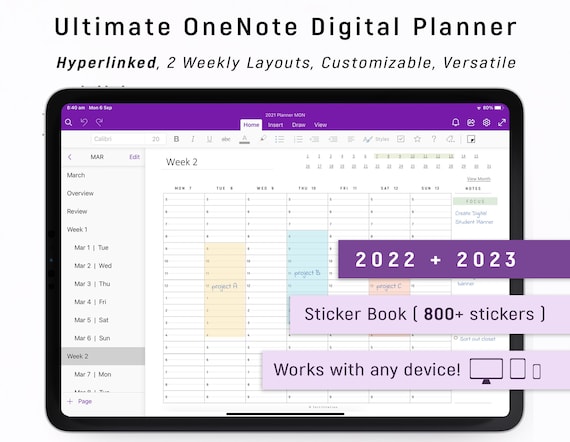 Onenote Calendar Template 2023 Onenote Digital Planner 2022 2023 Hyperlinked One Note | Etsy India