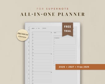 SUPERNOTE Planner Templates - Daily + Weekly + Monthly + Productivity | 2026 2027 | Free Trial