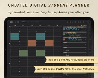 Digital Student Planner GoodNotes - DARK MODE UNDATED, Academic Planner, iPad Planner Blackout