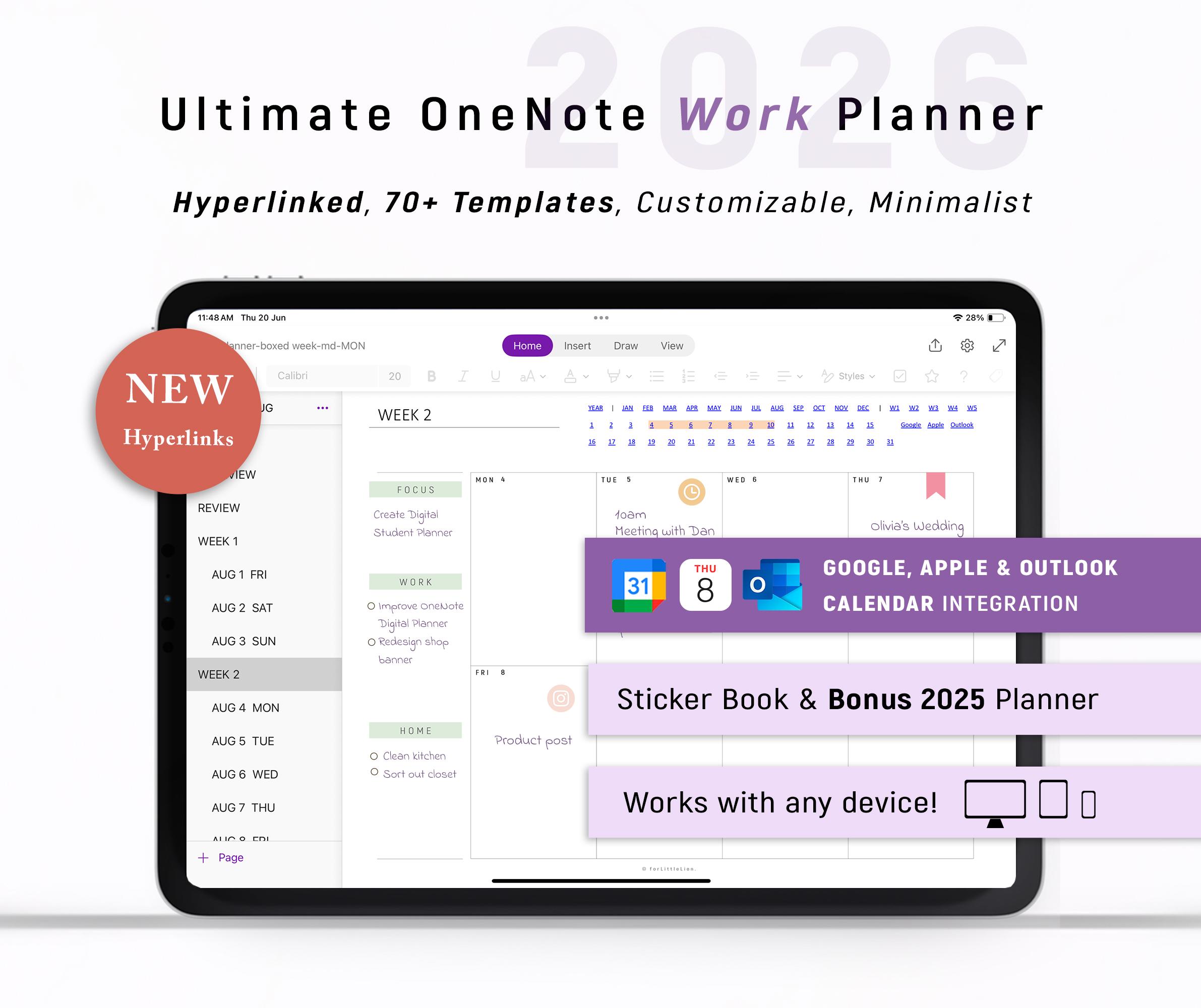 OneNote Digital Planner for Professionals, One Note Template for WORK, Android - iPad - Windows - PC - MacBook - Surface Pro | 2025 2026