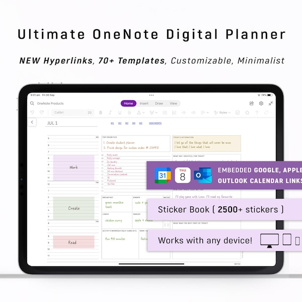 2026 OneNote Digital Planner, OneNote-mall HYPERLÄNKAD | Android - iPad - Windows - PC - MacBook - Surface Pro - Dator